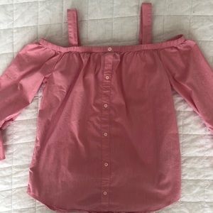 Pink Cold Shoulder Button Front Shirt